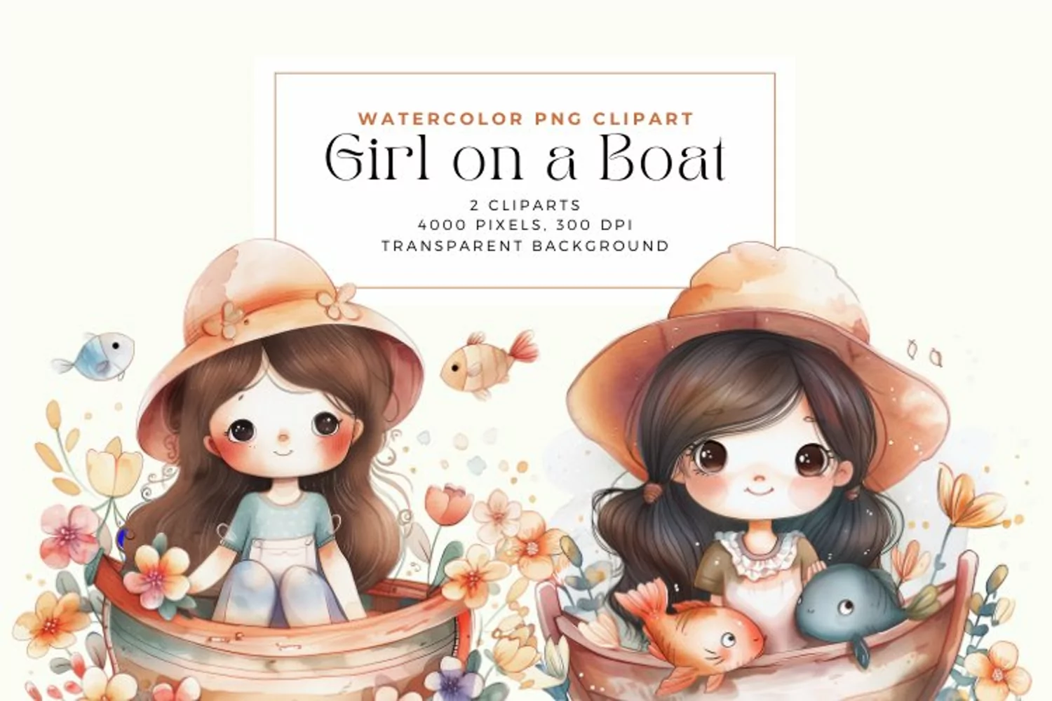 Watercolor Girl on a Boat Clipart product image 1