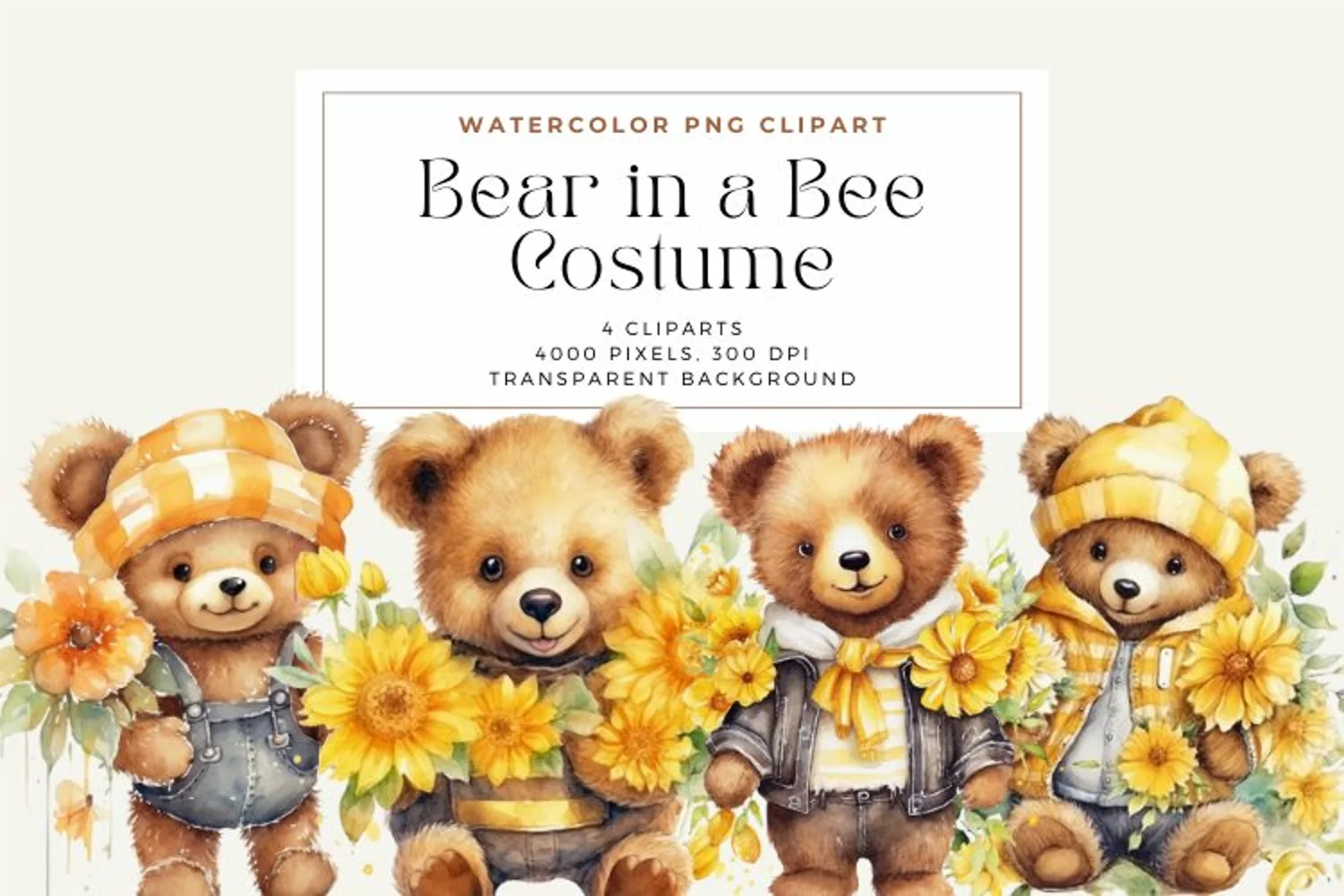4 Watercolor Bear in a Bee Costume Clipart product image 1
