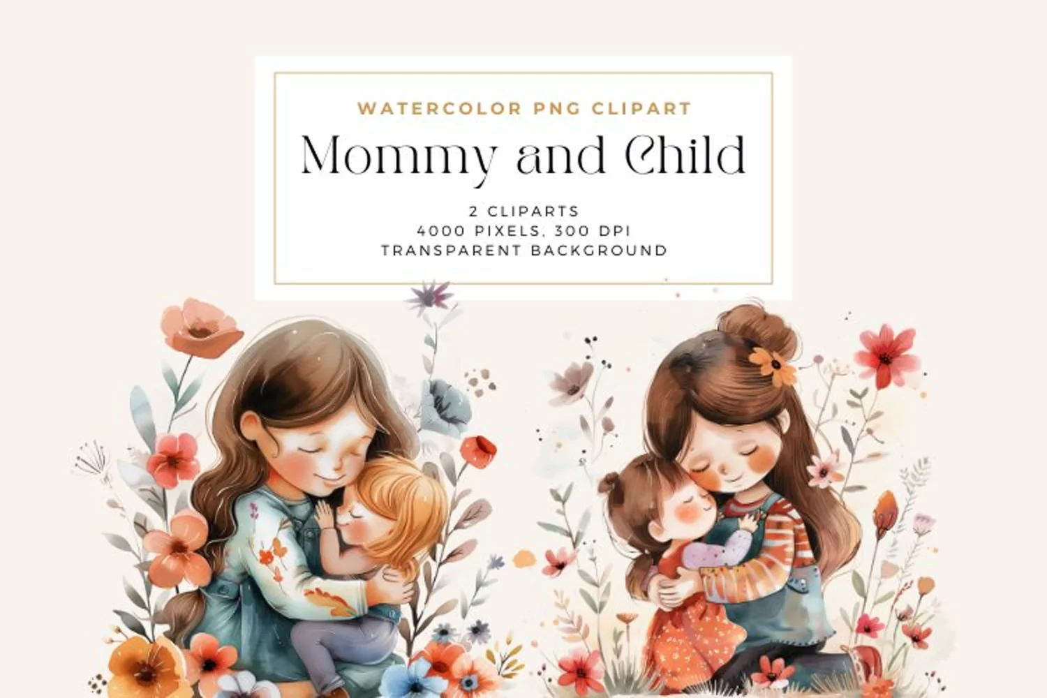 Watercolor Mommy and Child Clipart product image 1
