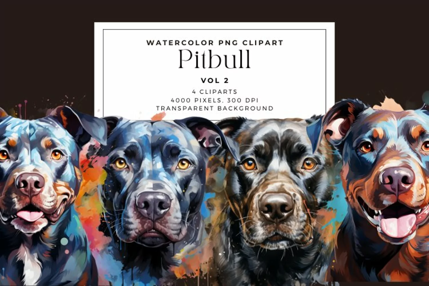 4 Watercolor Pitbull Clipart product image 1