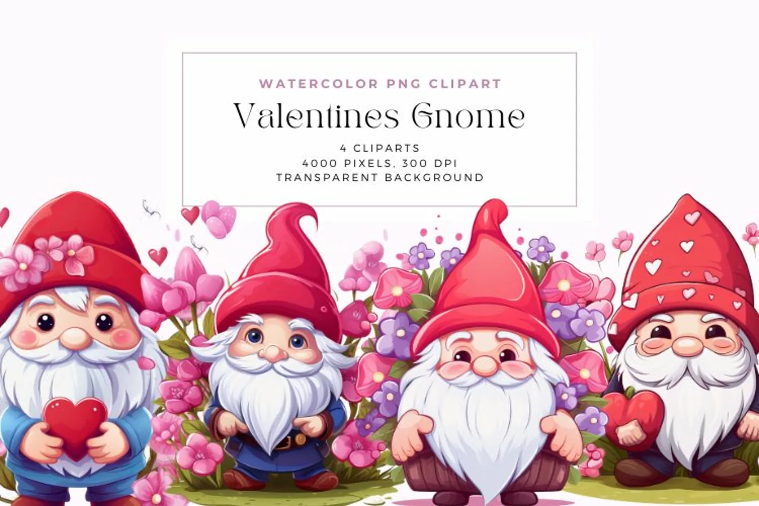 Watercolor Valentine Gnome Stickers Clipart product image 1