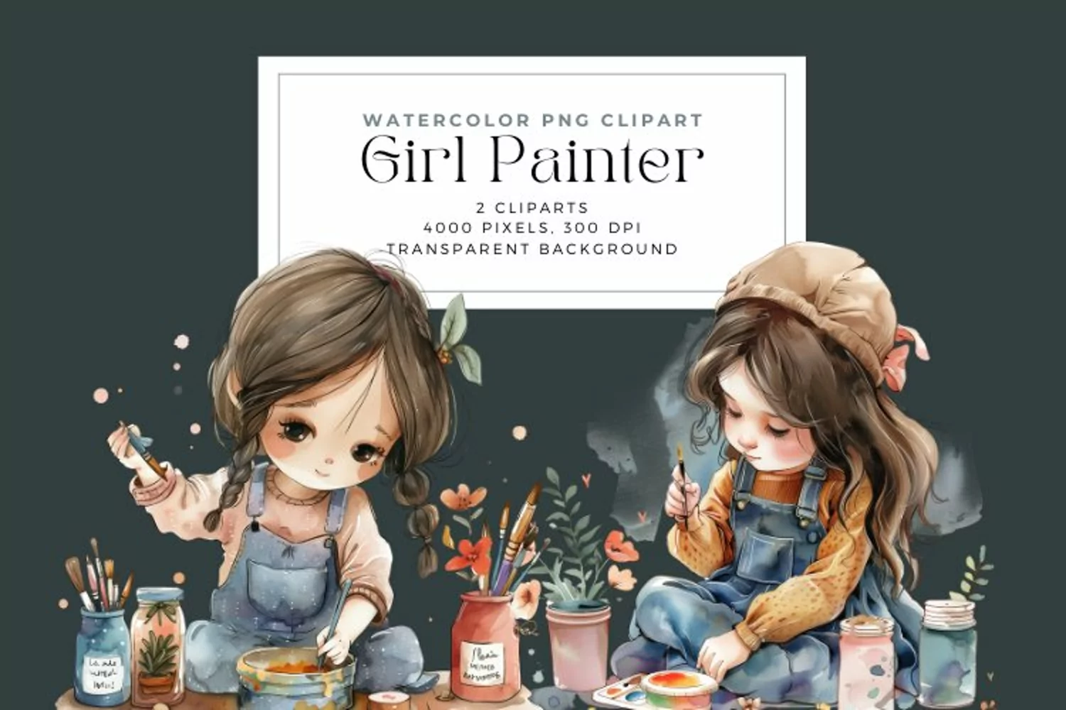 Watercolor Girl Painter Cliparts product image 1