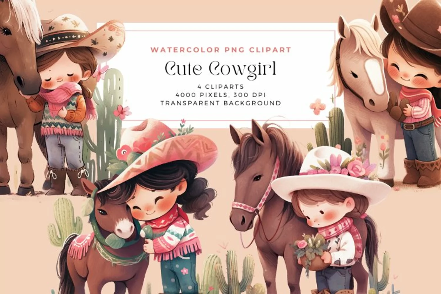 Watercolor Cute Cowgirl Clipart product image 1