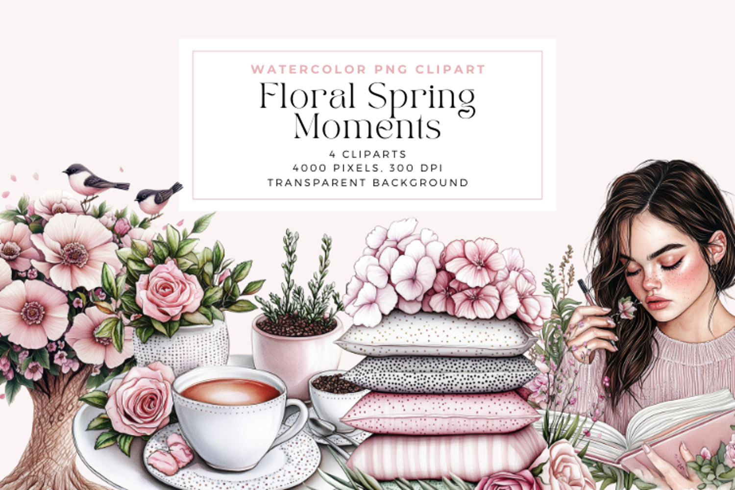 Watercolor Floral Spring Moments Clipart product image 1