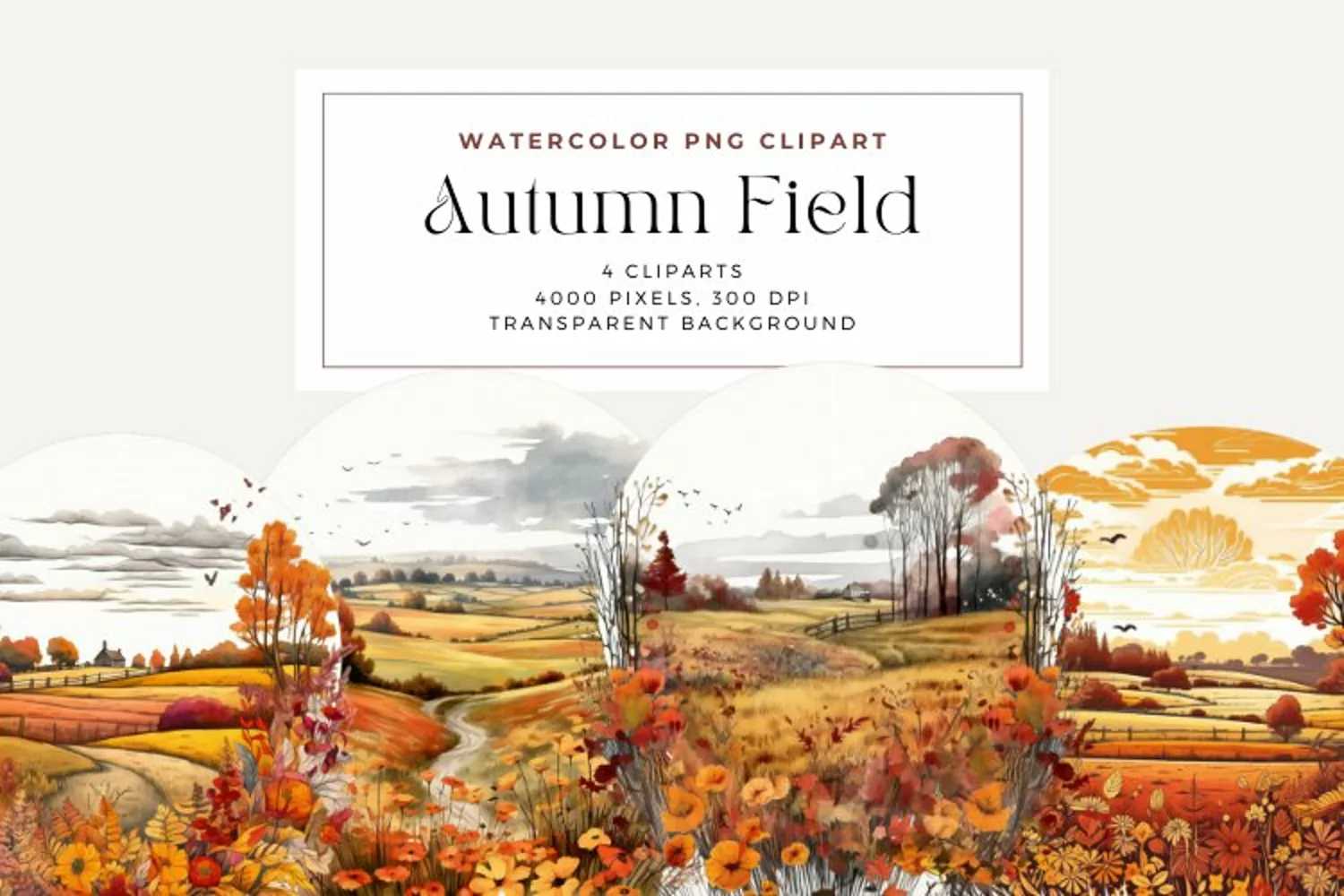 4 Watercolor Autumn Field Clipart product image 1