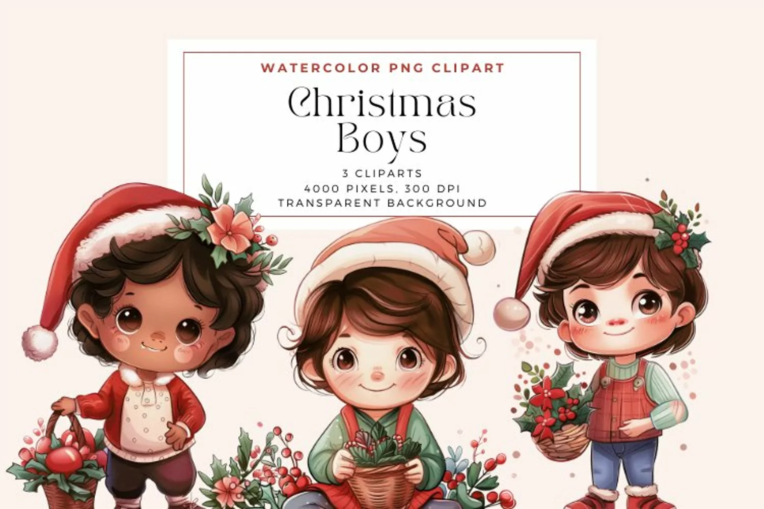 Watercolor Christmas Boys Clipart product image 1