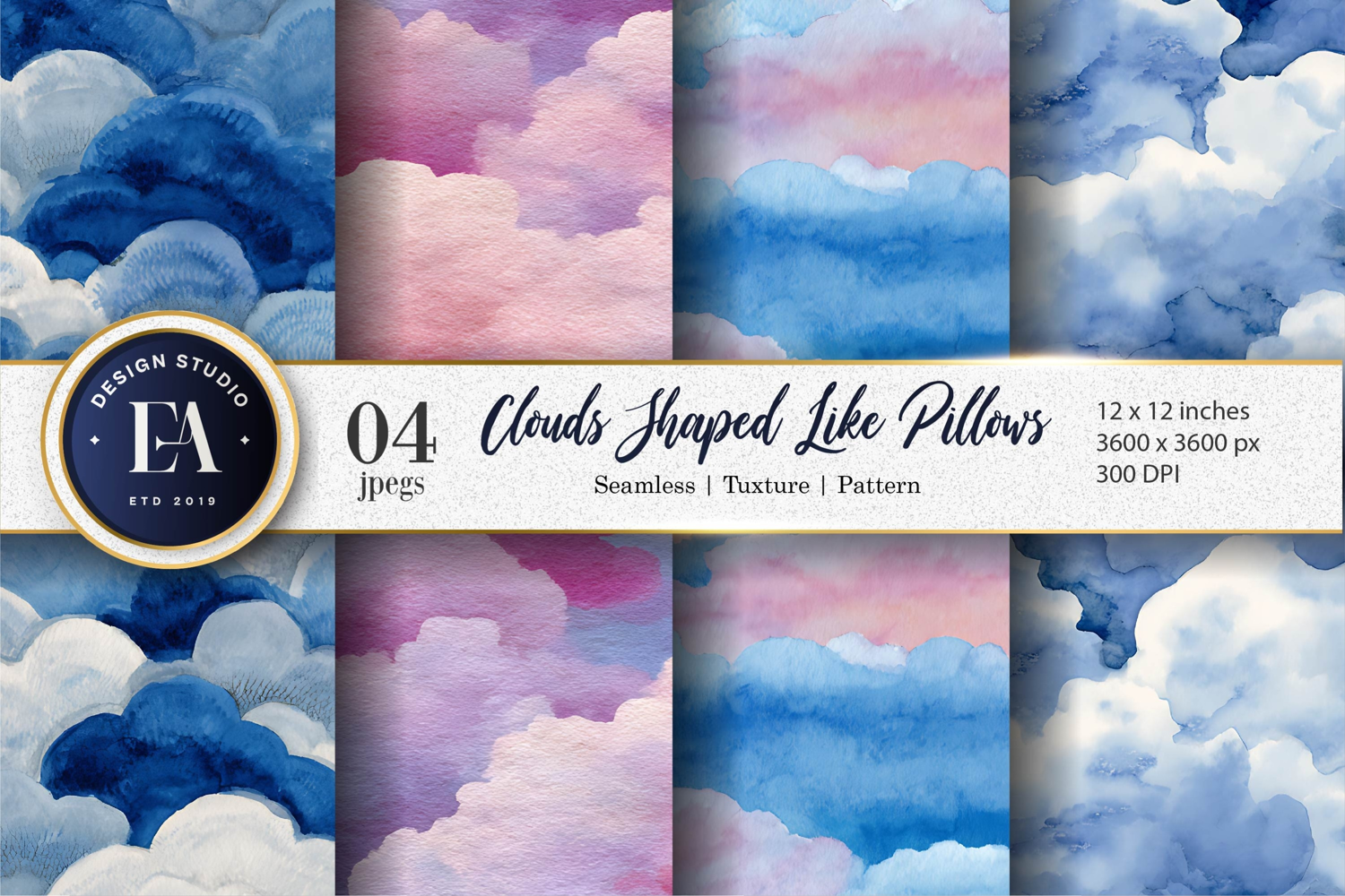 Pillow Clouds Hand-Painted Seamless Pattern Digital Paper product image 1