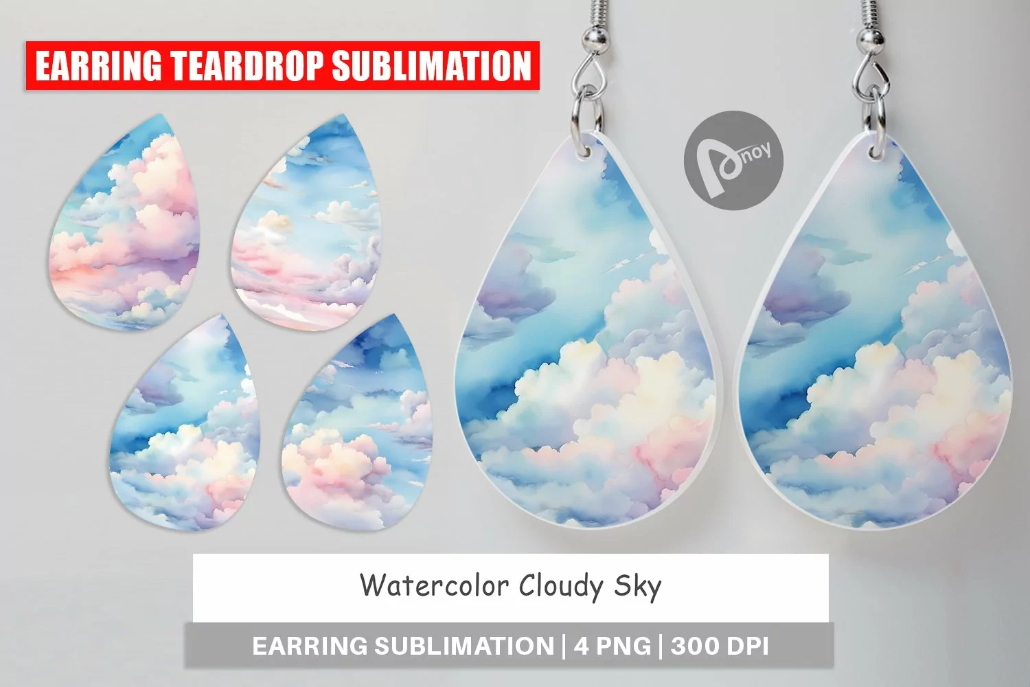 Earring Teardrop Watercolor Cloudy Sky product image 1