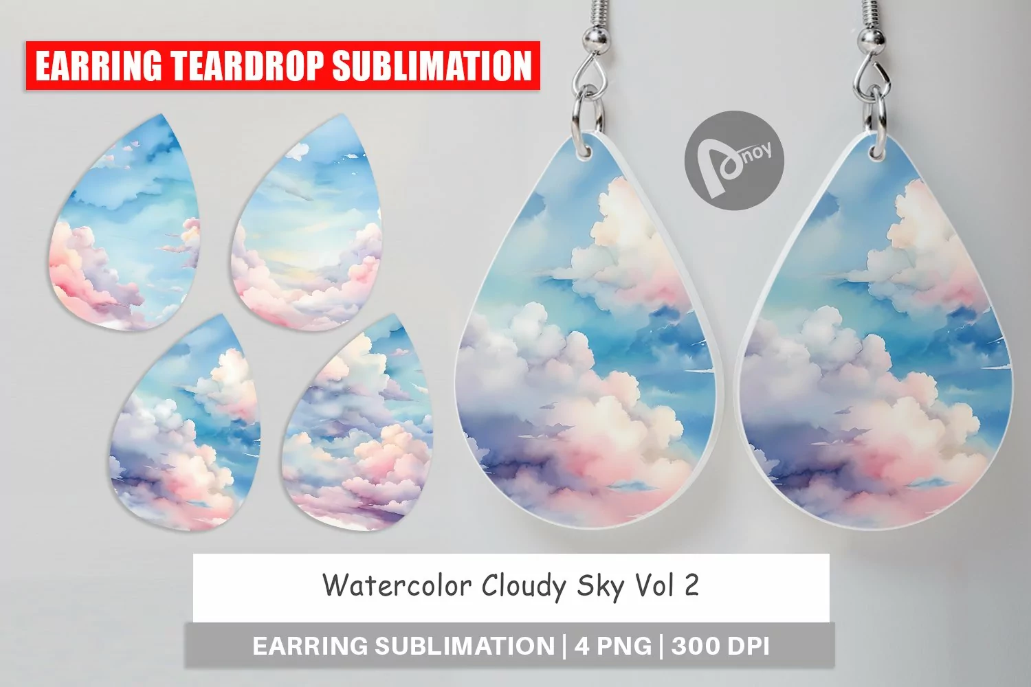 Earring Teardrop Watercolor Cloudy Sky product image 1