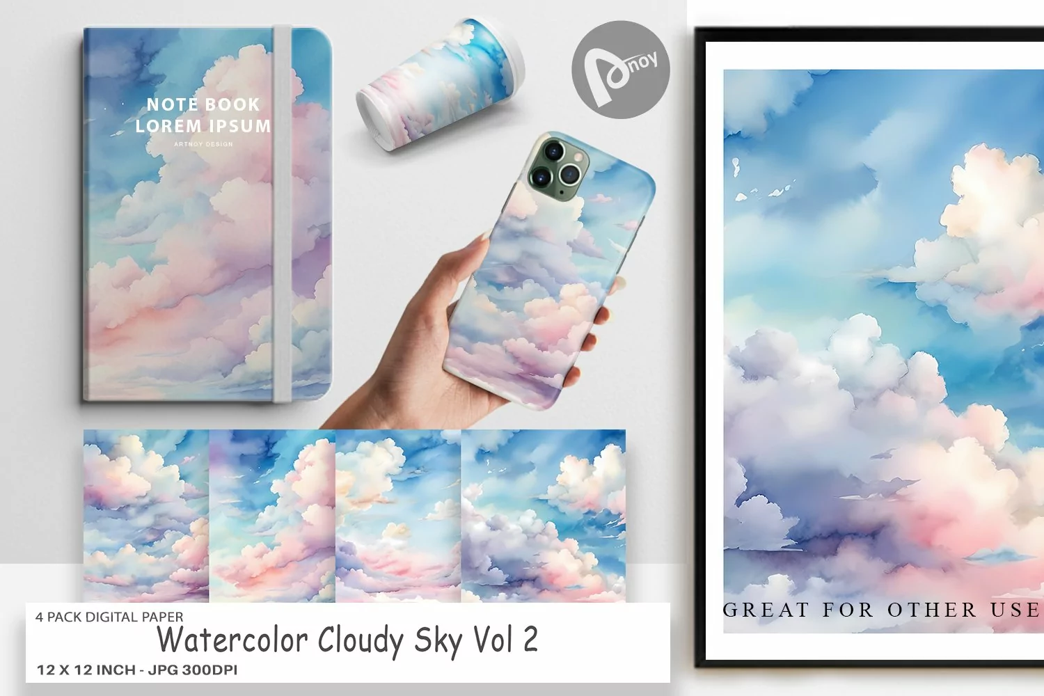 Digital Paper Watercolor Cloudy Sky product image 1