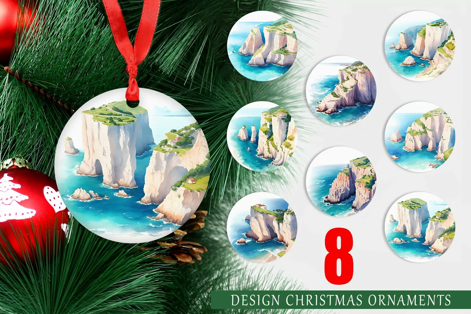 Christmas Ornaments Watercolor Coastal Cliffs product image 1