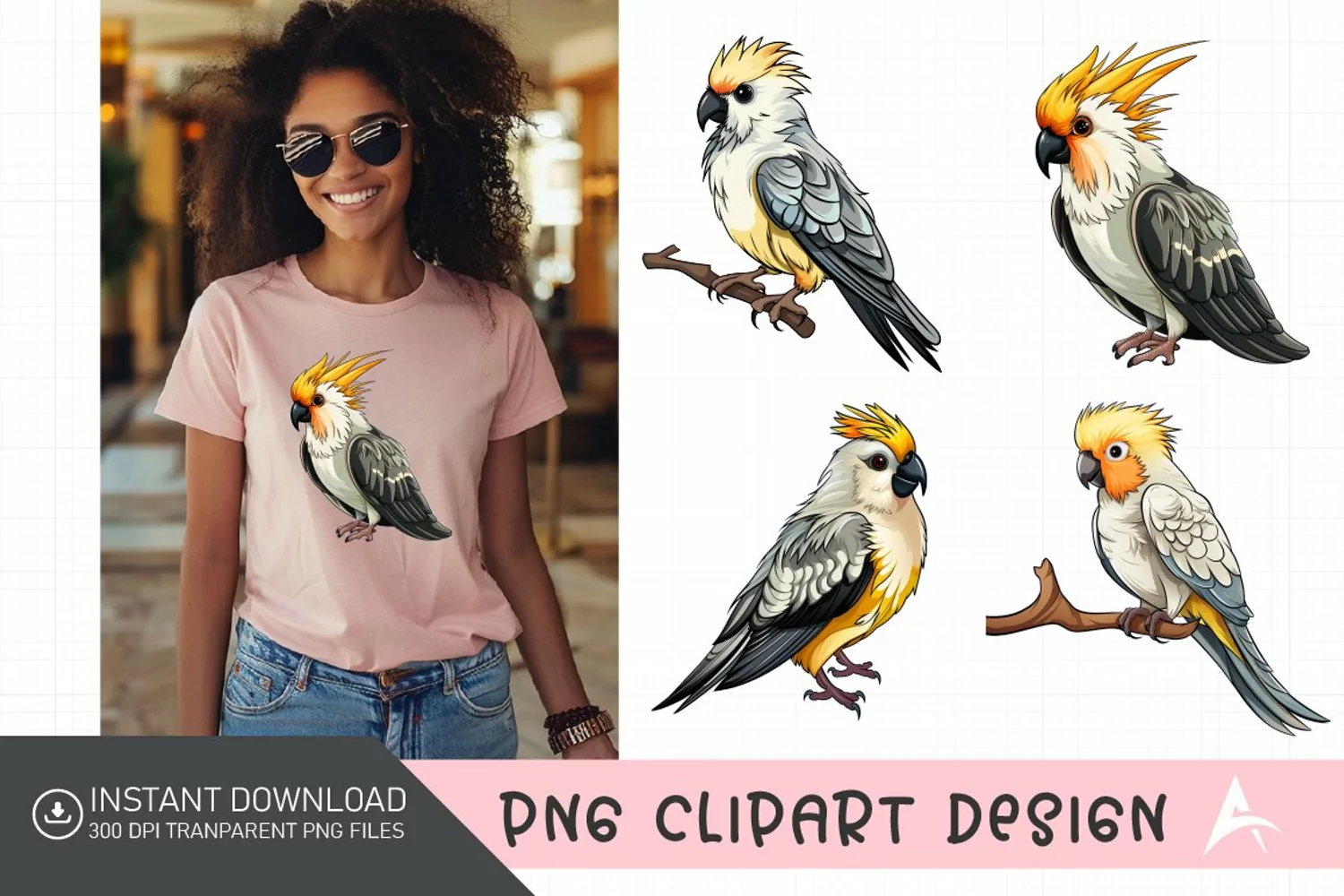 Watercolor Cockatiel Sublimation Clipart product image 1