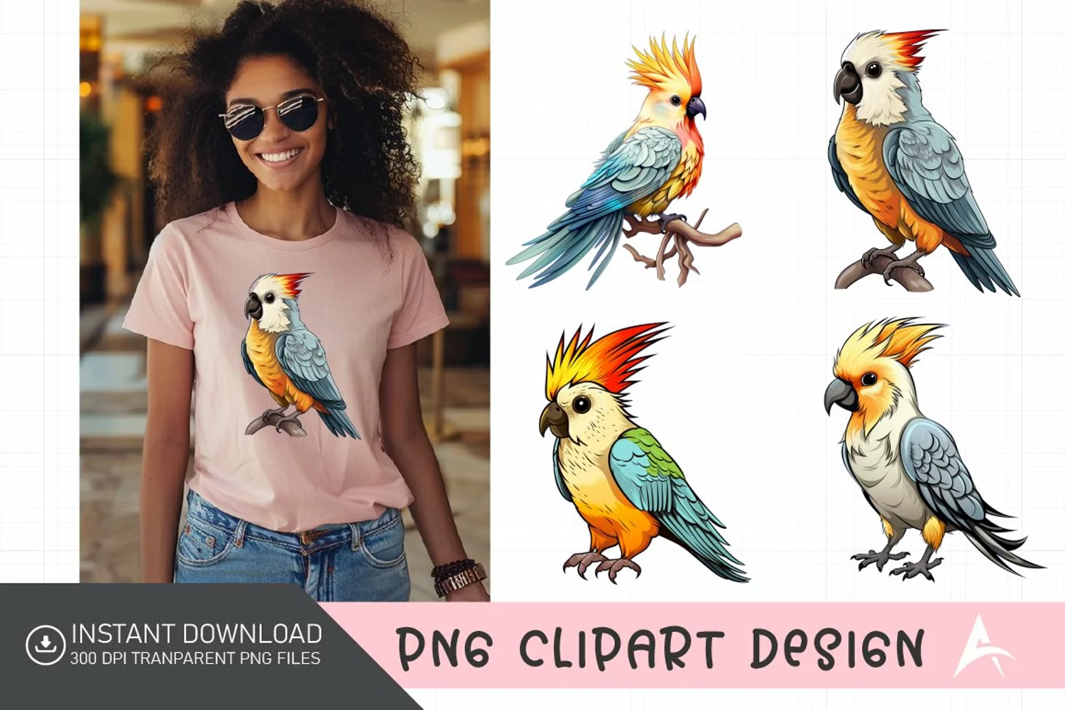 Watercolor Cockatiel Sublimation Clipart product image 1