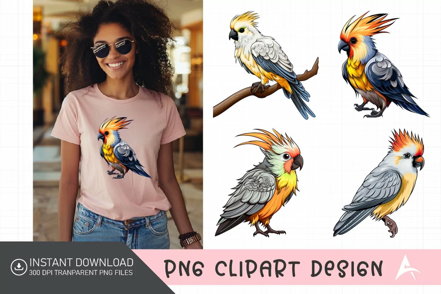 Watercolor Cockatiel Sublimation Clipart product image 1