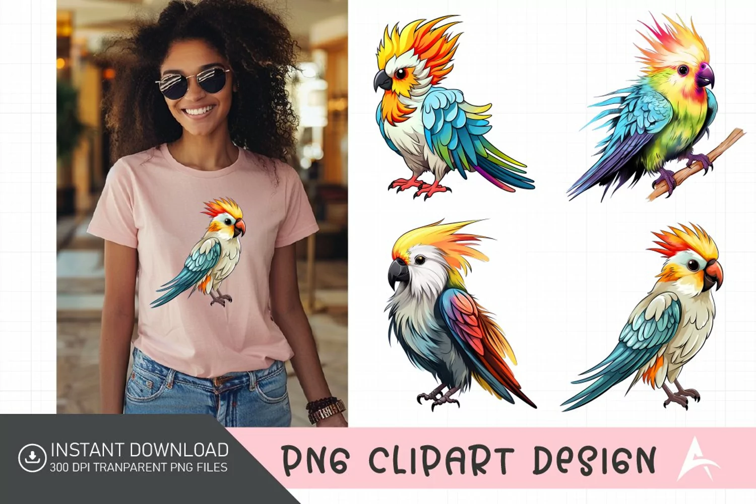 Watercolor Cockatiel Sublimation Clipart product image 1