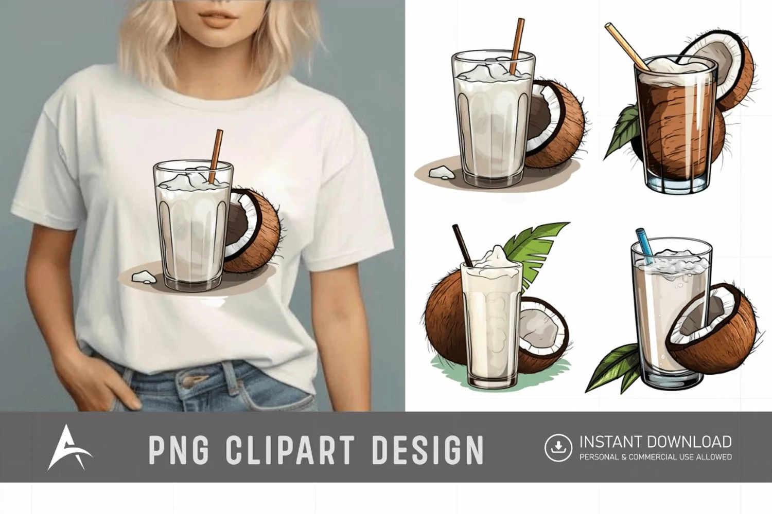 Watercolor Coconut Drink Clipart product image 1