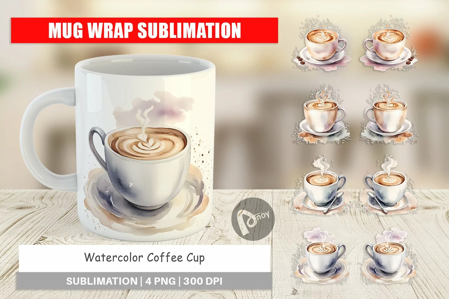 Mug Wrap Design Watercolor Coffee Cup product image 1
