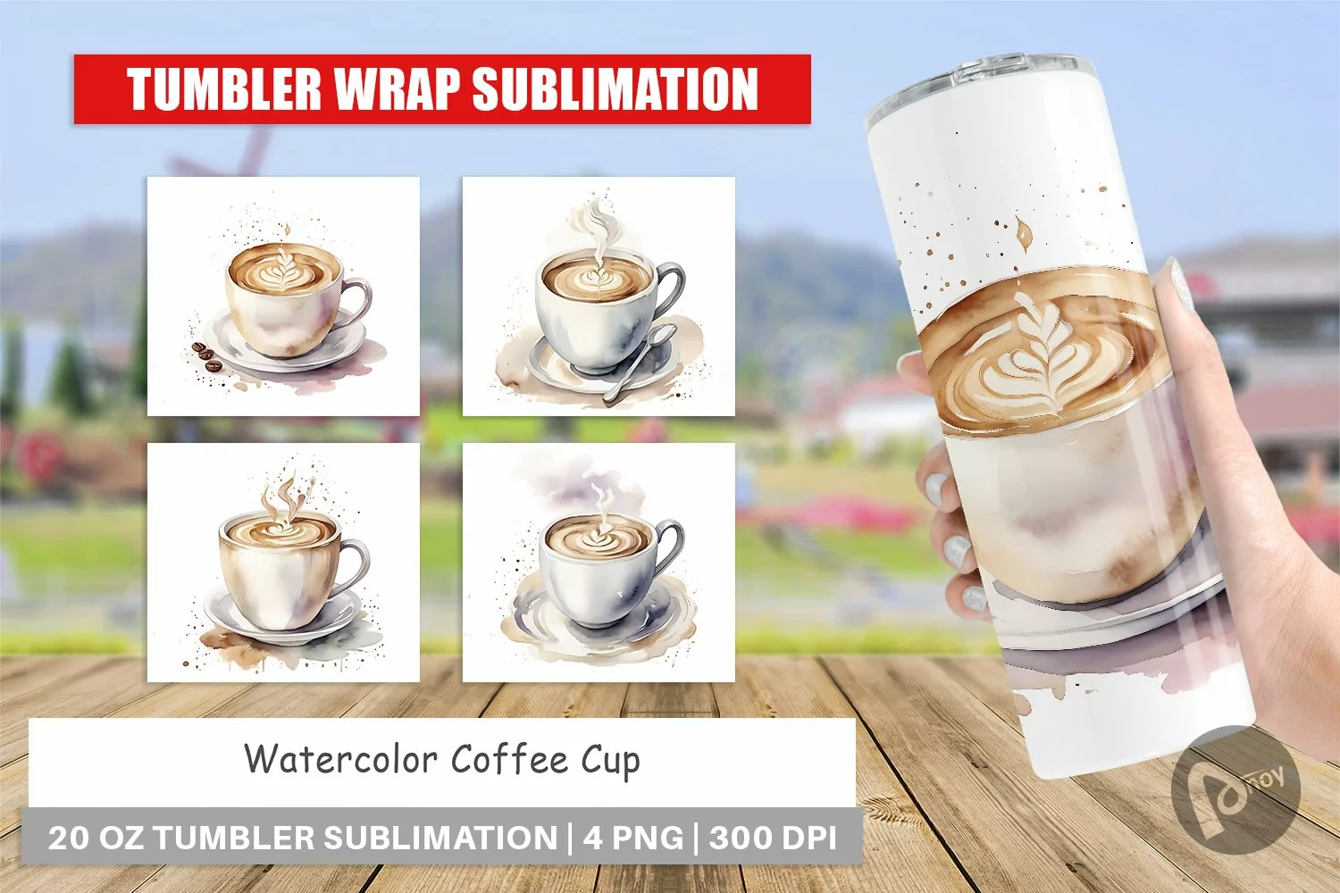 Tumbler Sublimation Wrap Watercolor Coffee Cup product image 1