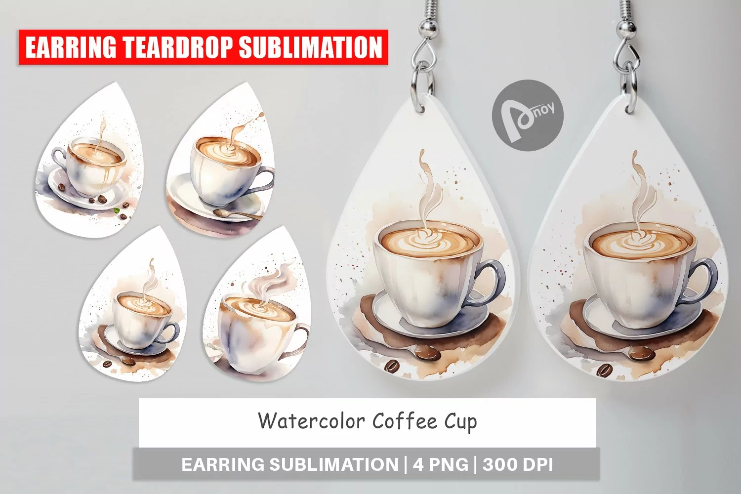 Earring Teardrop Watercolor Coffee Cup product image 1