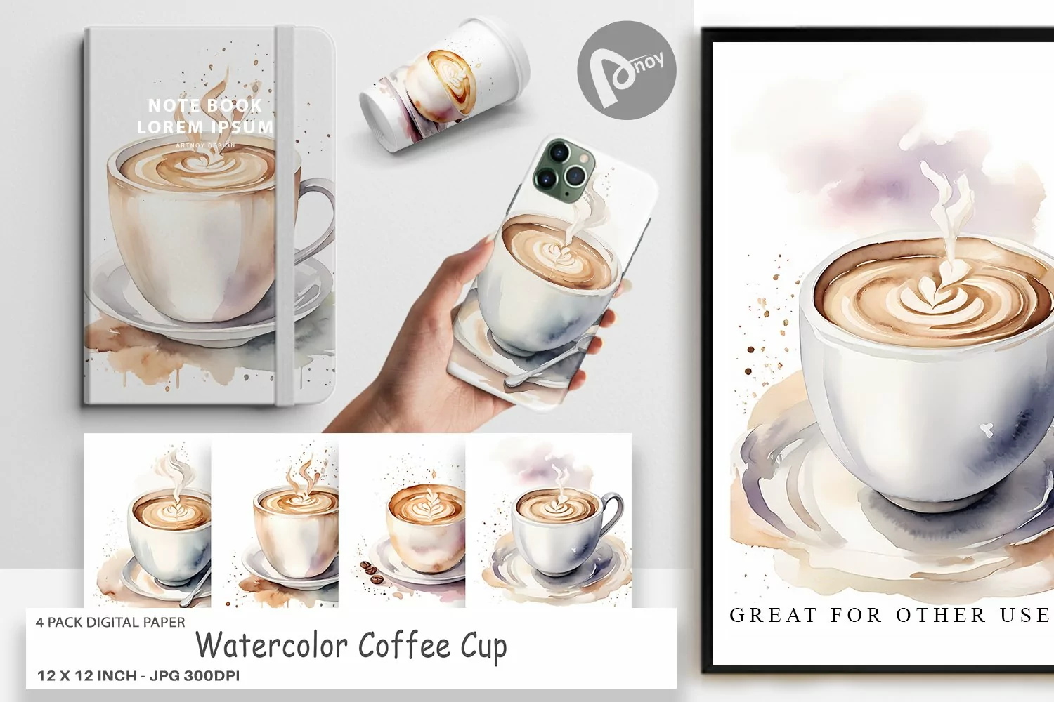 Digital Paper Watercolor Coffee Cup product image 1