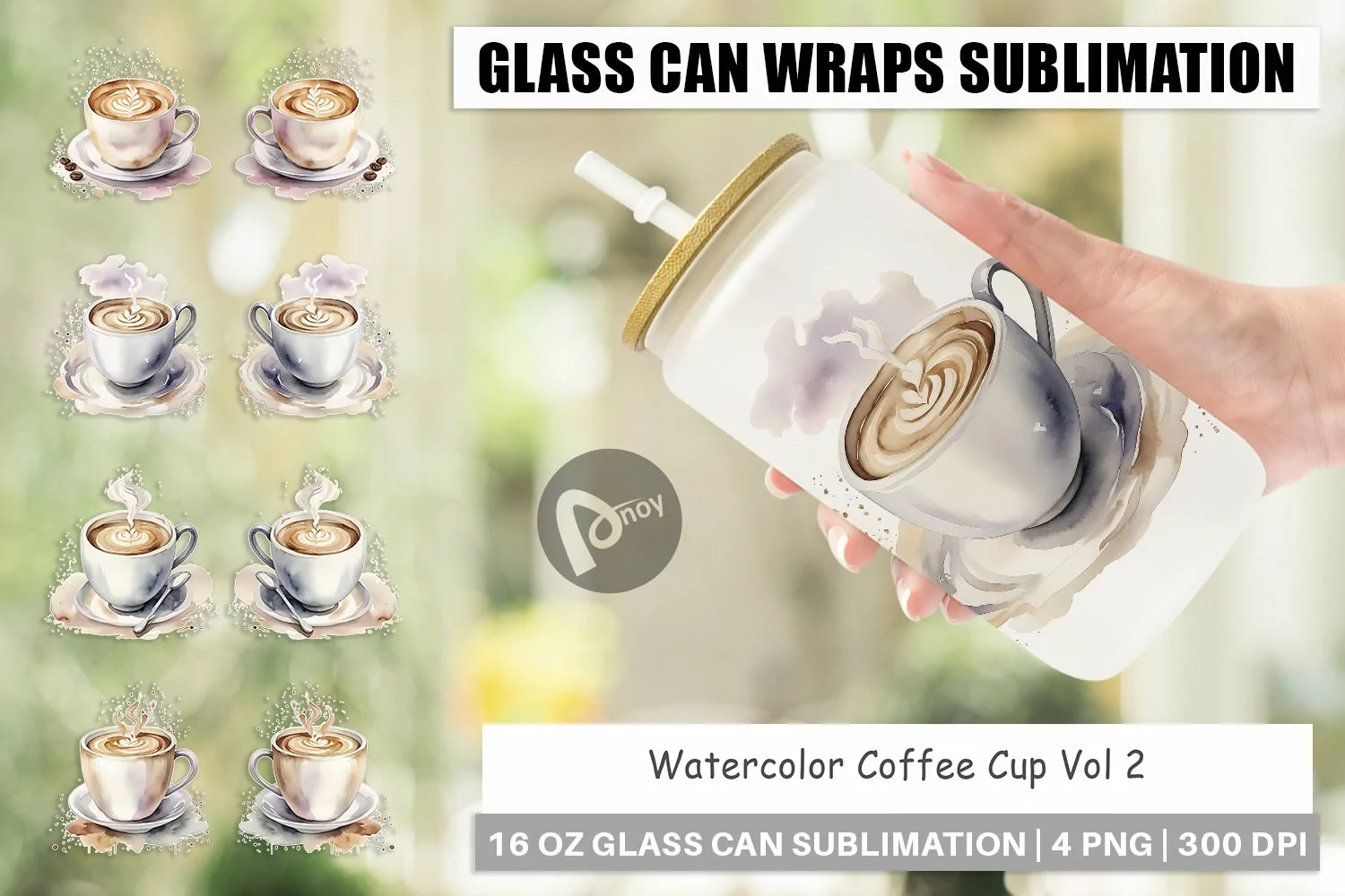 Glass Can Wraps Watercolor Coffee Cup product image 1