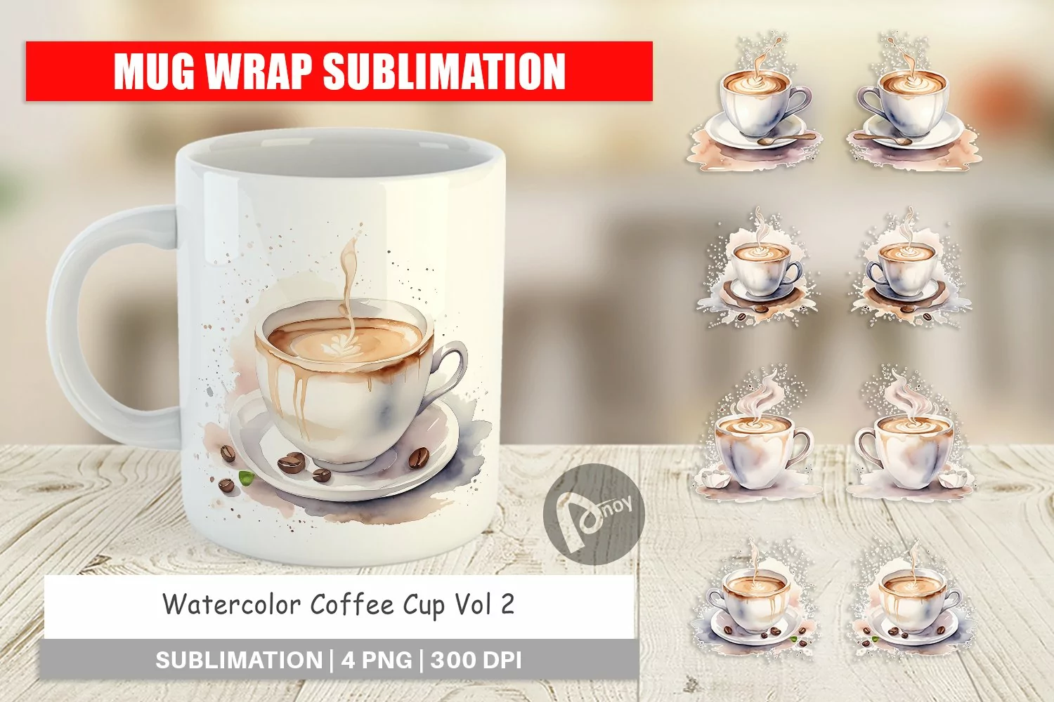 Mug Wrap Design Watercolor Coffee Cup product image 1