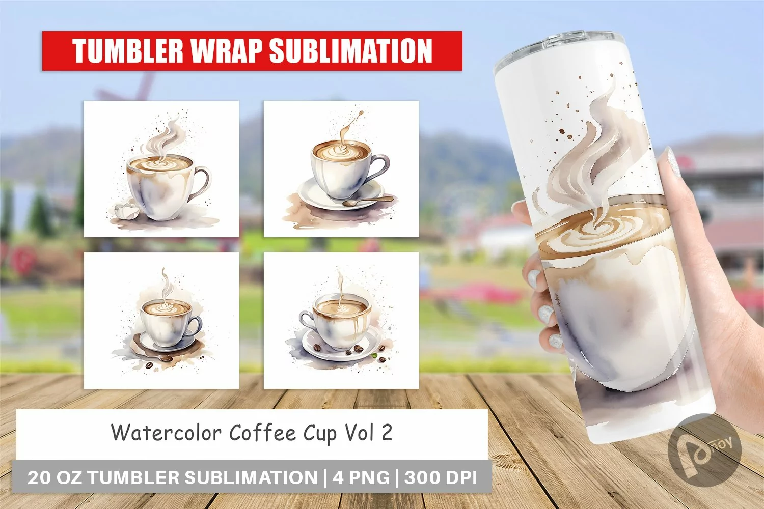 Tumbler Sublimation Wrap Watercolor Coffee Cup product image 1