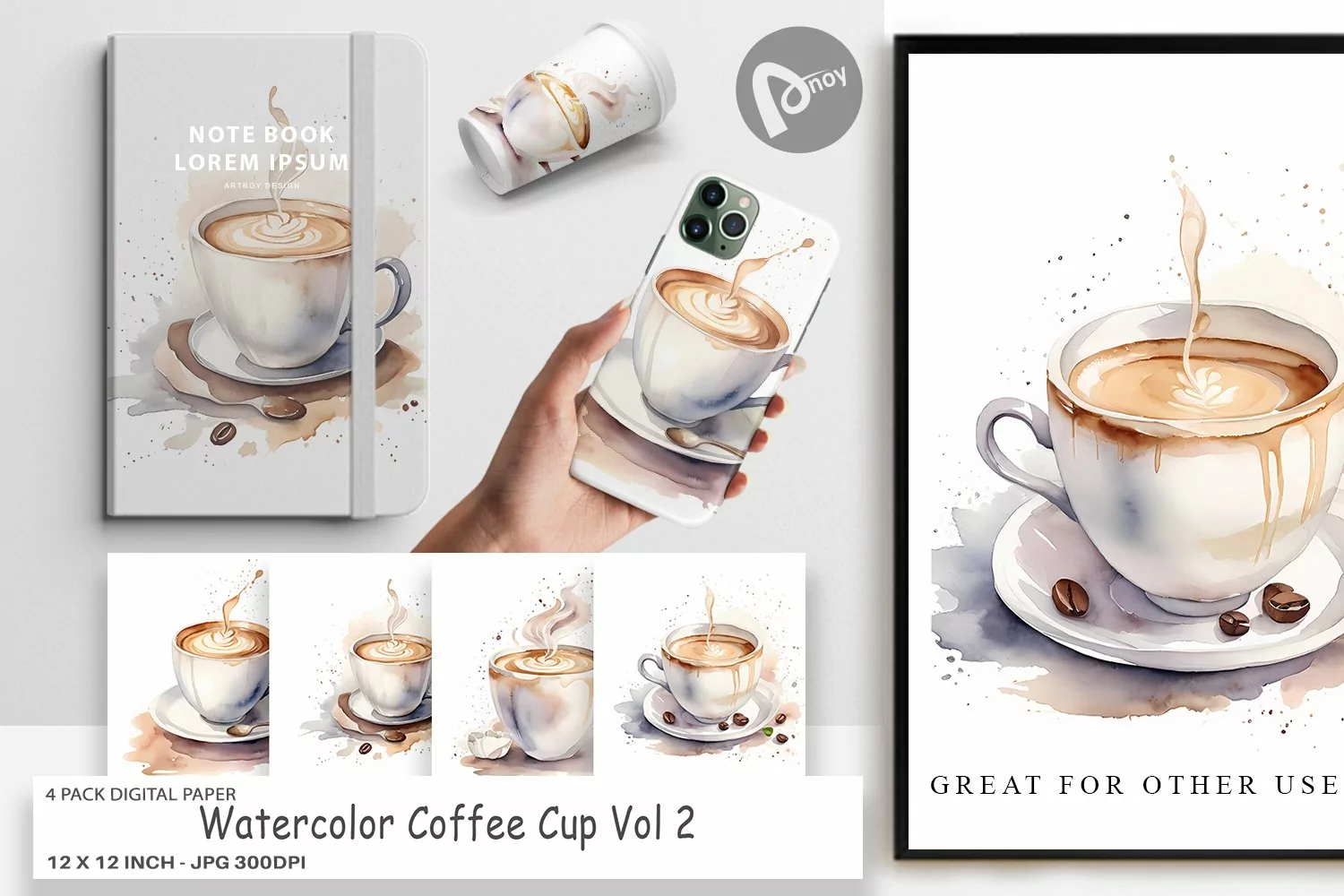 Digital Paper Watercolor Coffee Cup product image 1