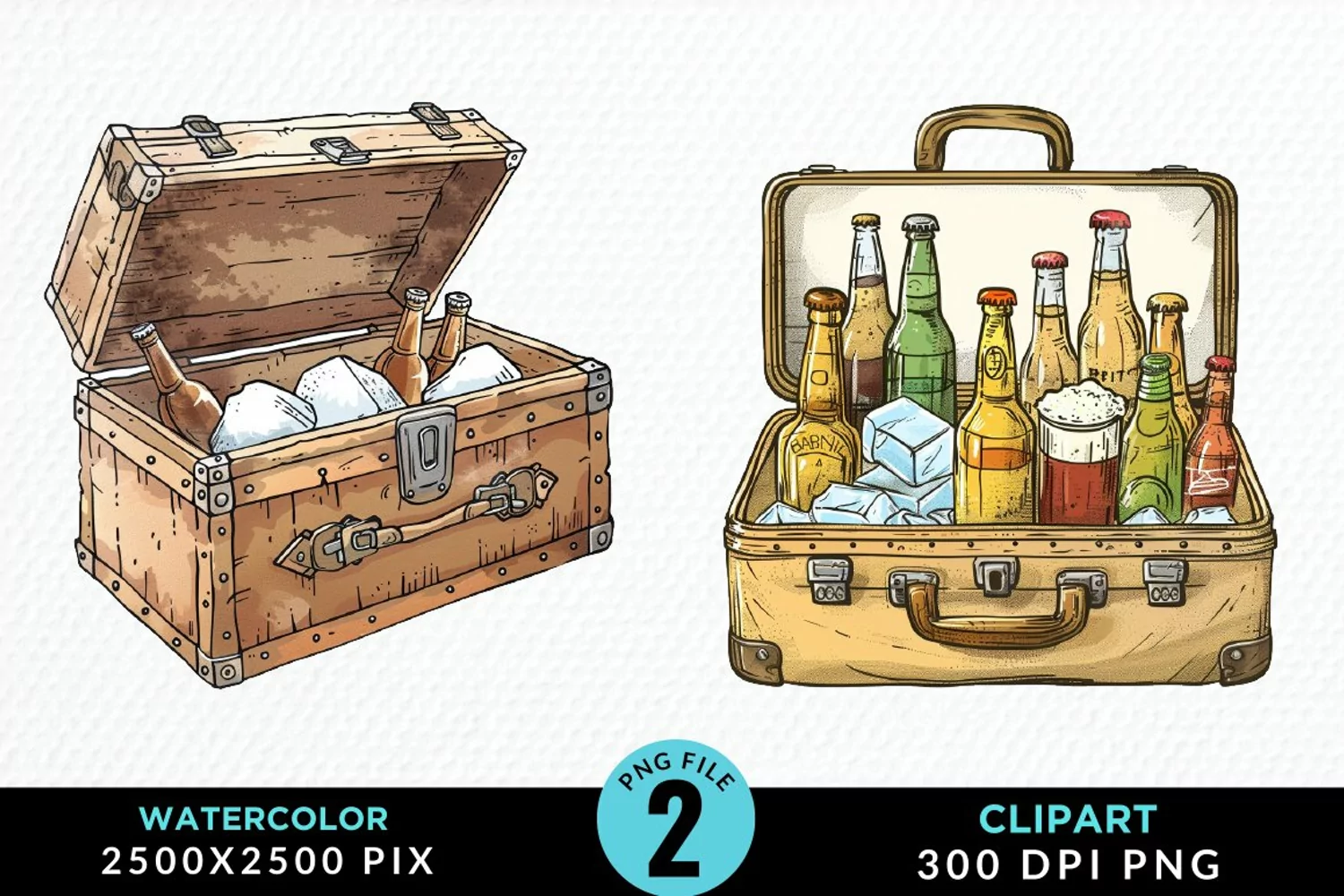 Watercolor Cold Beer Image Clipart product image 1