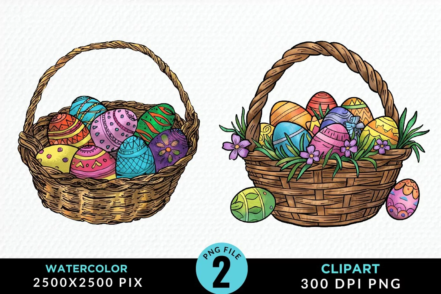 Watercolor Color Easter Basket PNG Clipart product image 1