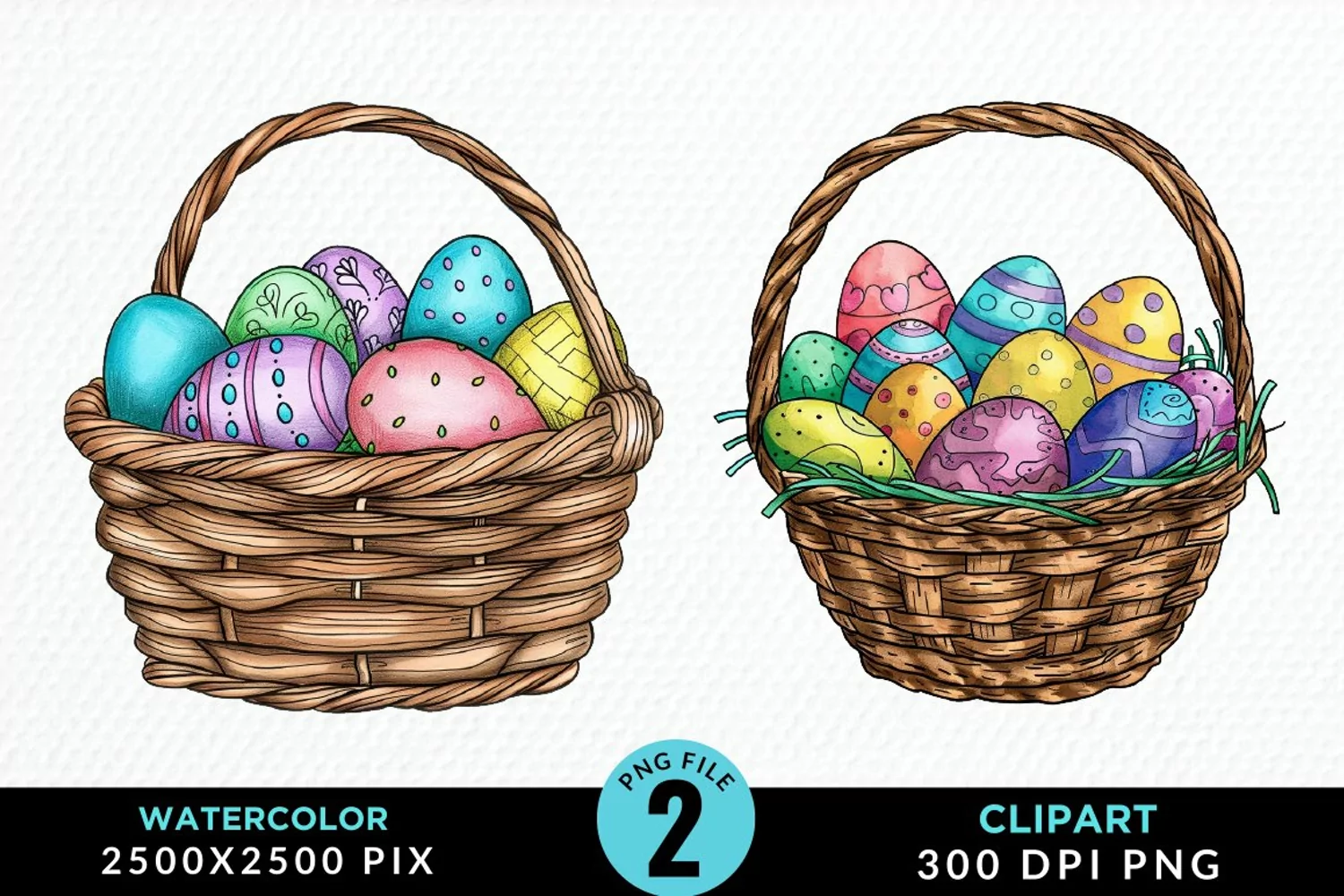 Watercolor Color Easter Basket PNG Clipart product image 1