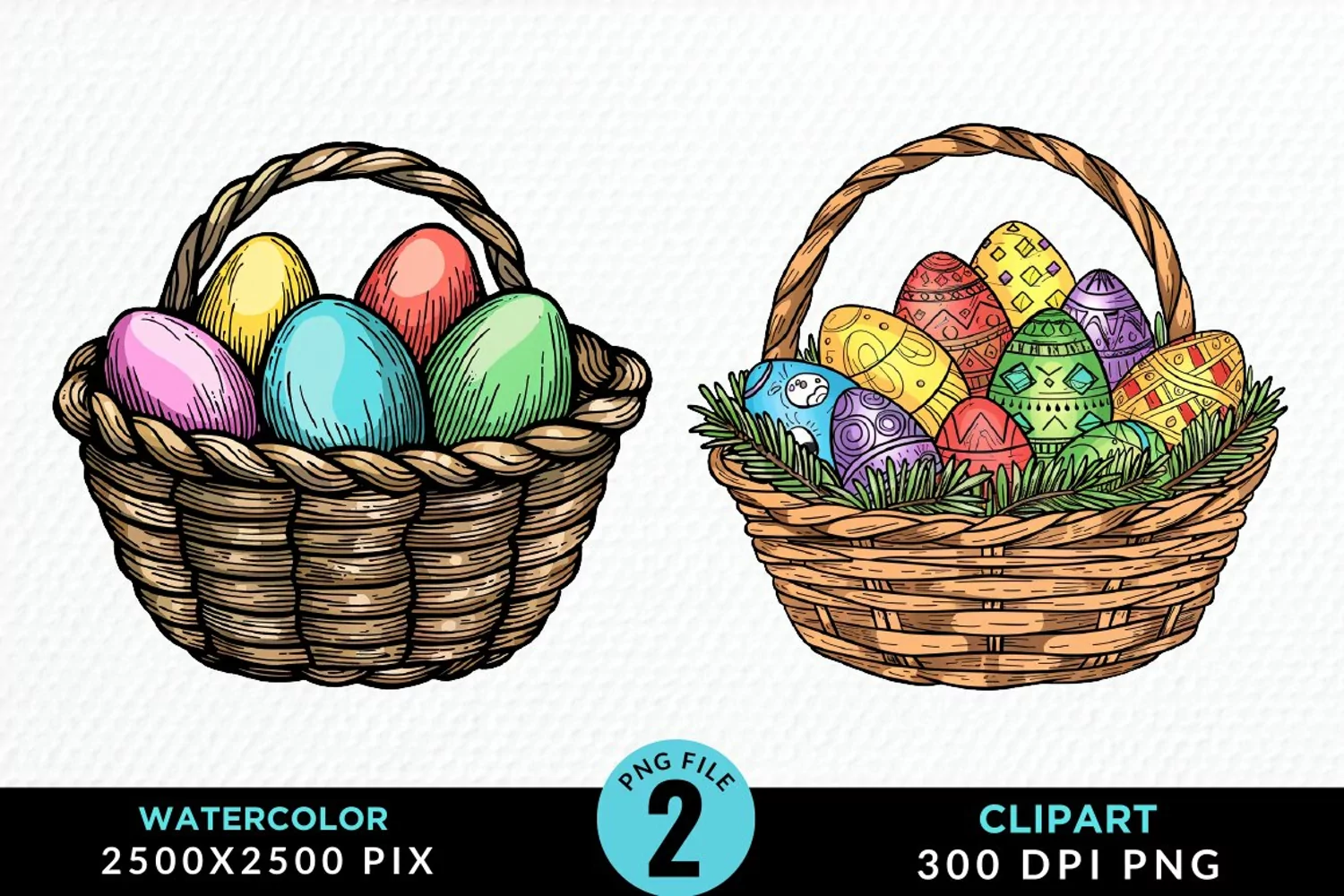 Watercolor Color Easter Basket PNG Clipart product image 1
