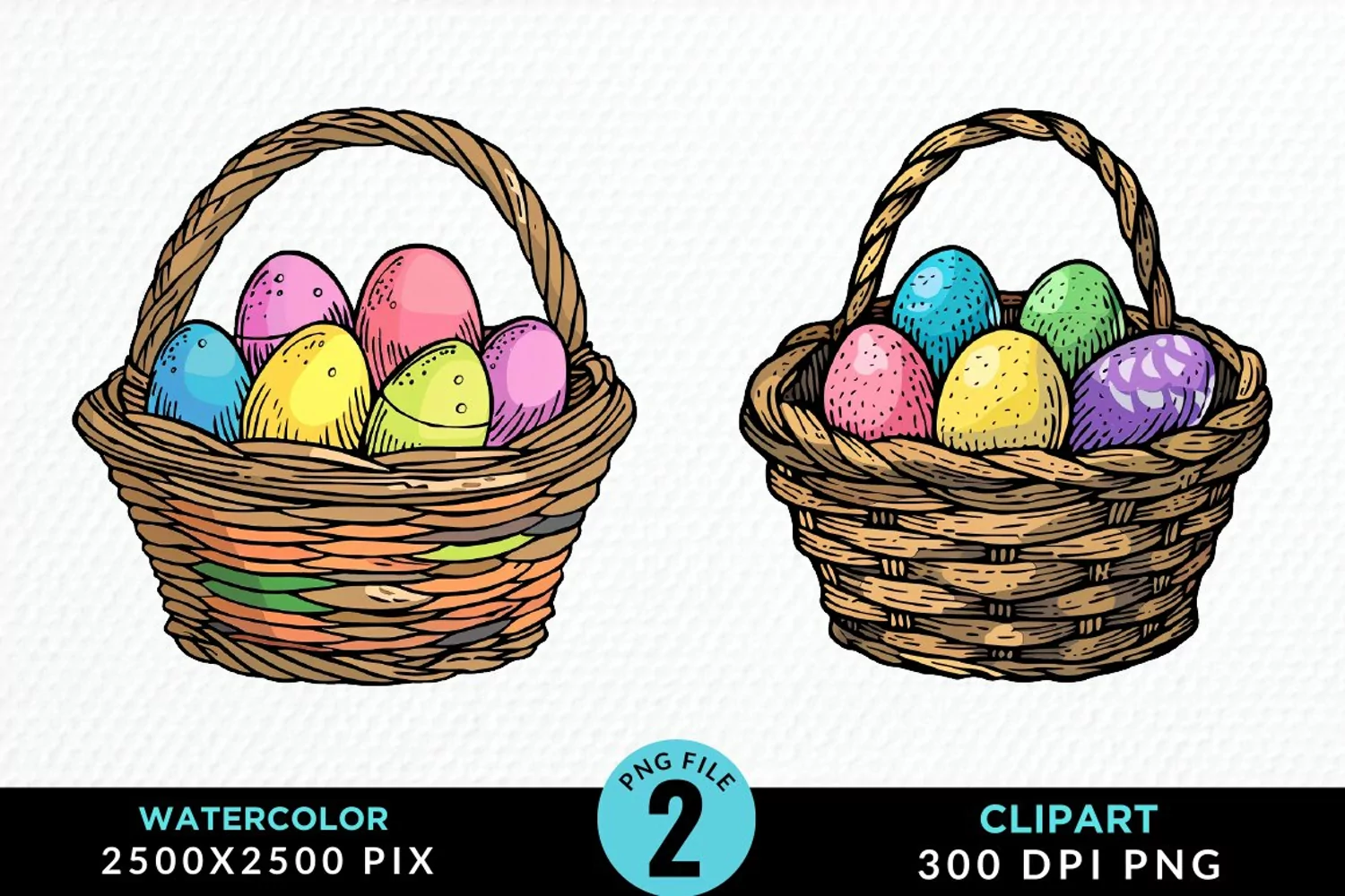 Watercolor Color Easter Basket PNG Clipart product image 1