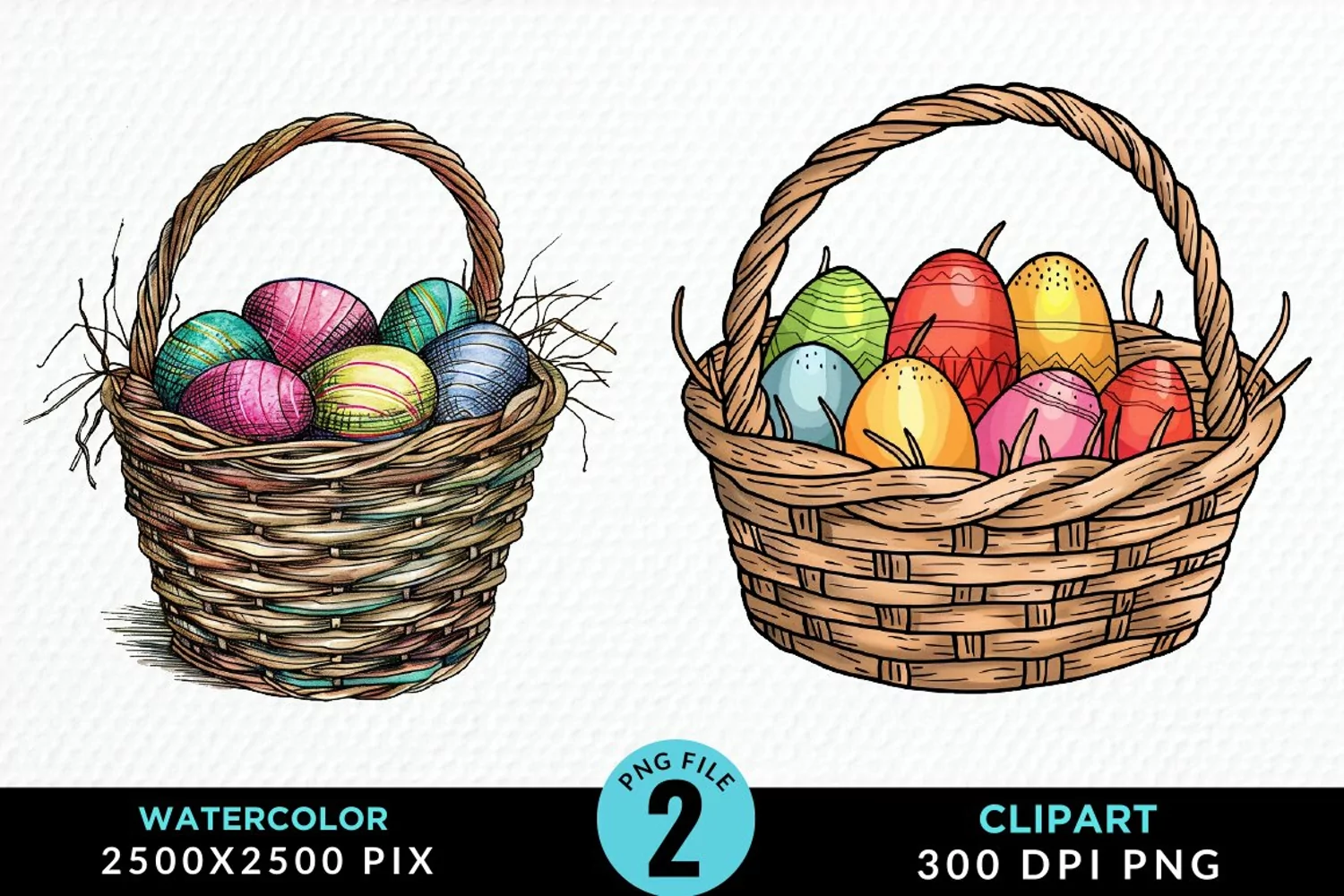 Watercolor Color Easter Basket PNG Clipart product image 1