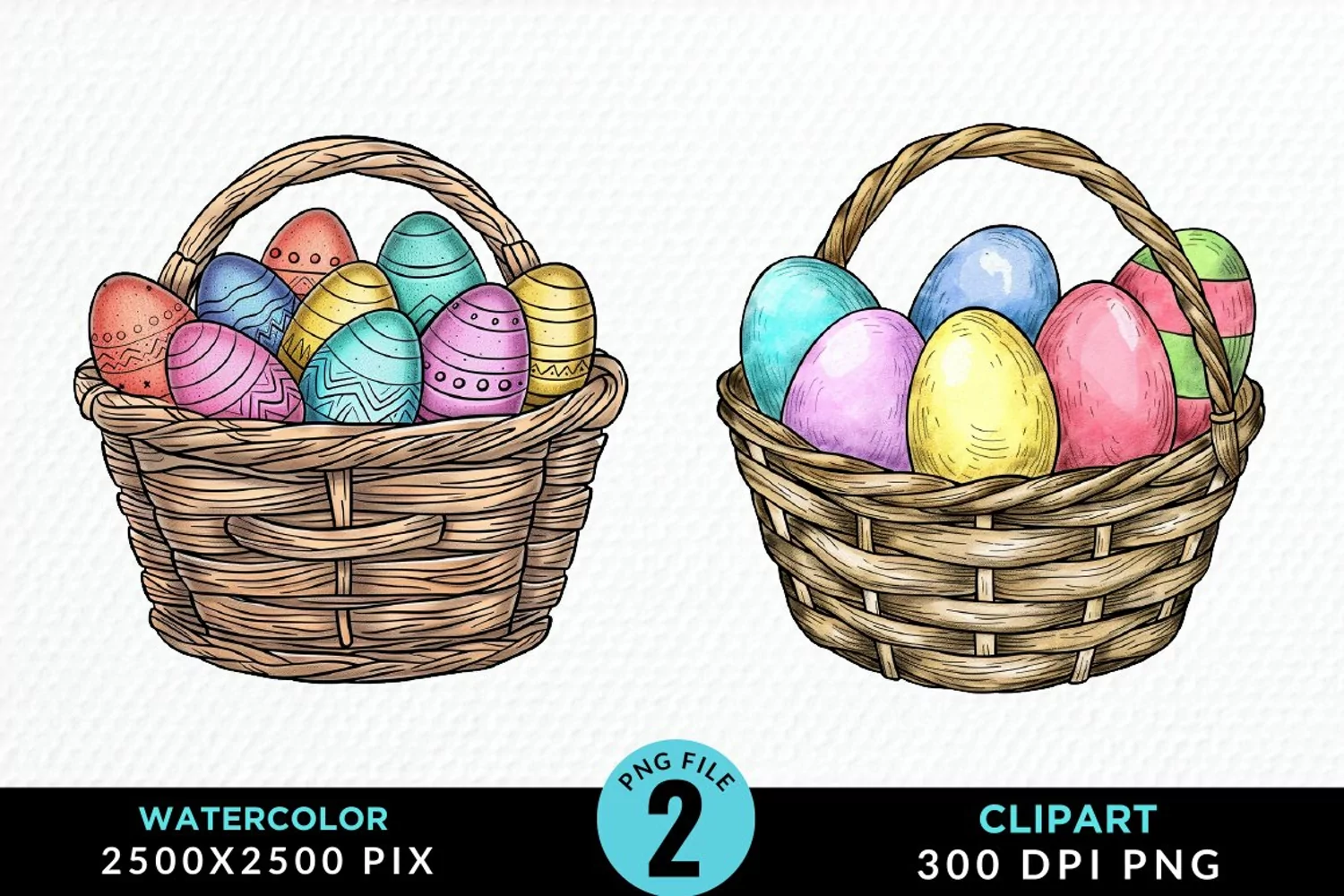 Watercolor Color Easter Basket PNG Clipart product image 1