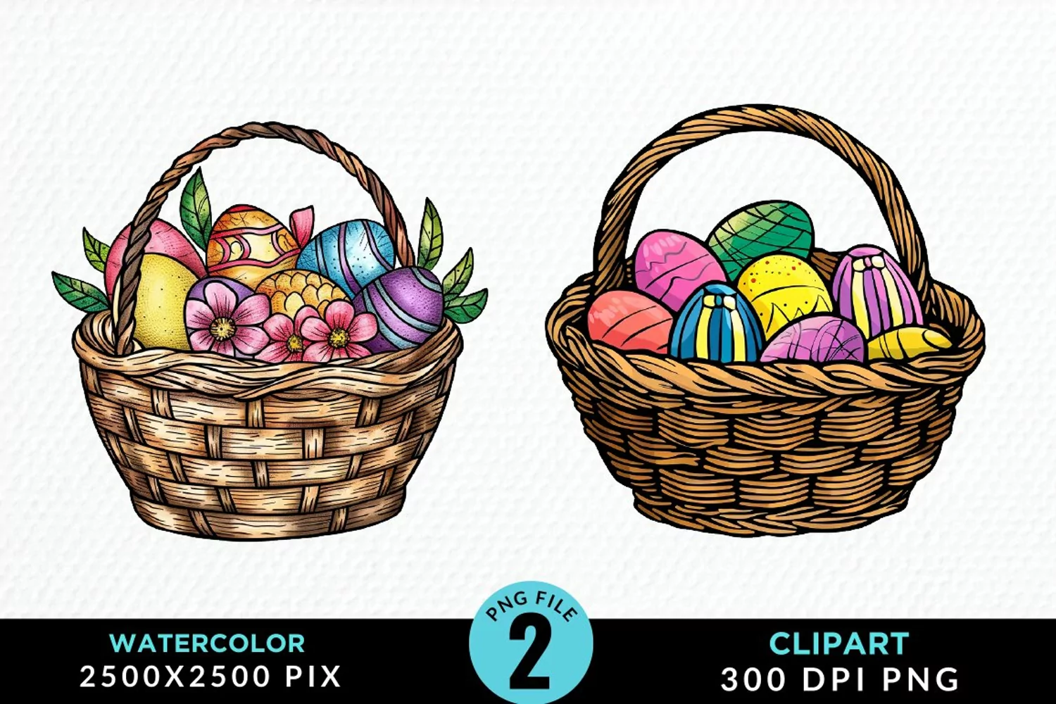 Watercolor Color Easter Basket Art Clipart product image 1