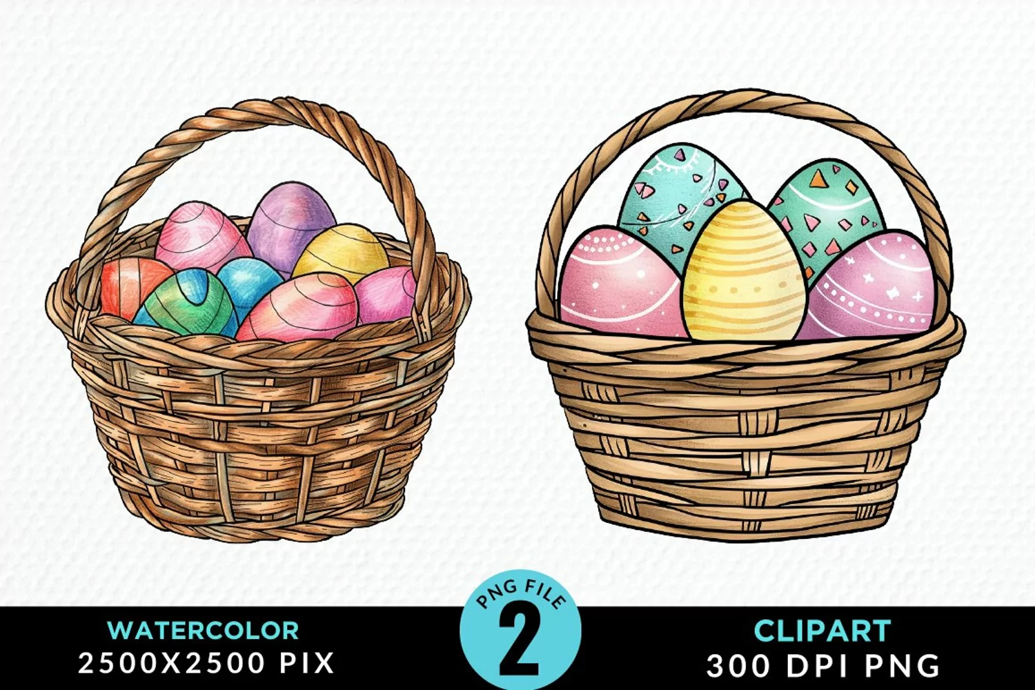 Watercolor Color Easter Basket Art Clipart product image 1