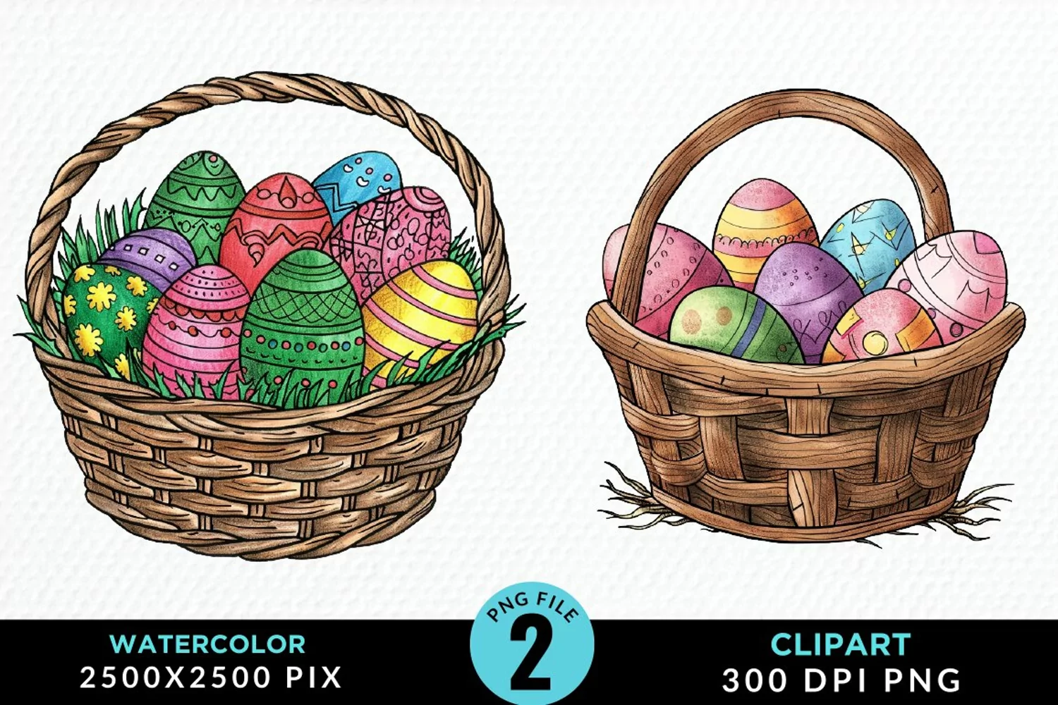 Watercolor Color Easter Basket Art Clipart product image 1