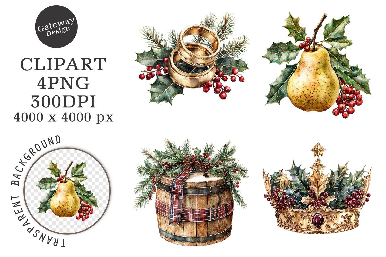 Watercolor Colorful Holiday Clipart product image 1
