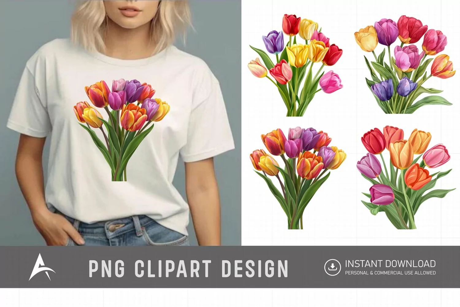 Watercolor Colorful Tulip Clipart product image 1