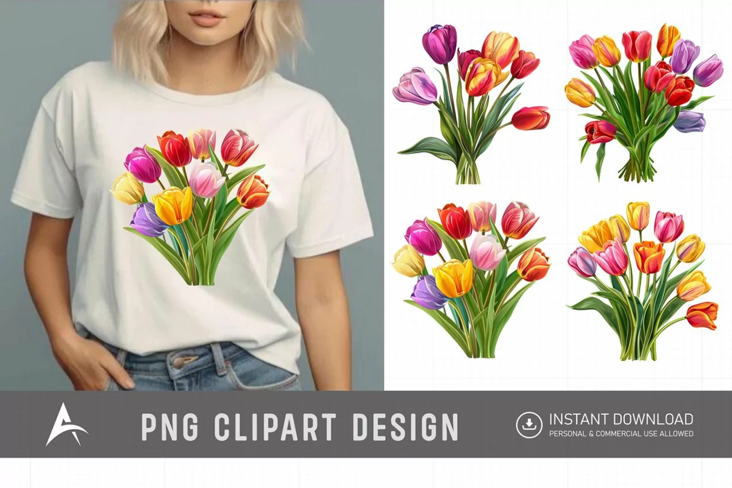 Watercolor Colorful Tulip Clipart product image 1