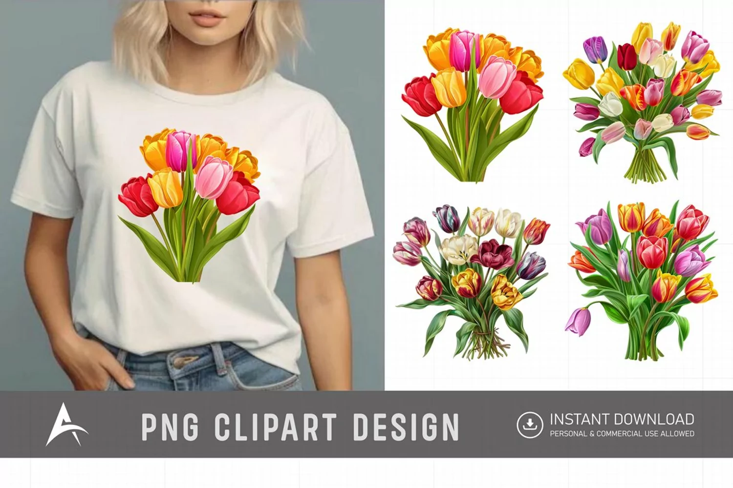 Watercolor Colorful Tulip Clipart product image 1