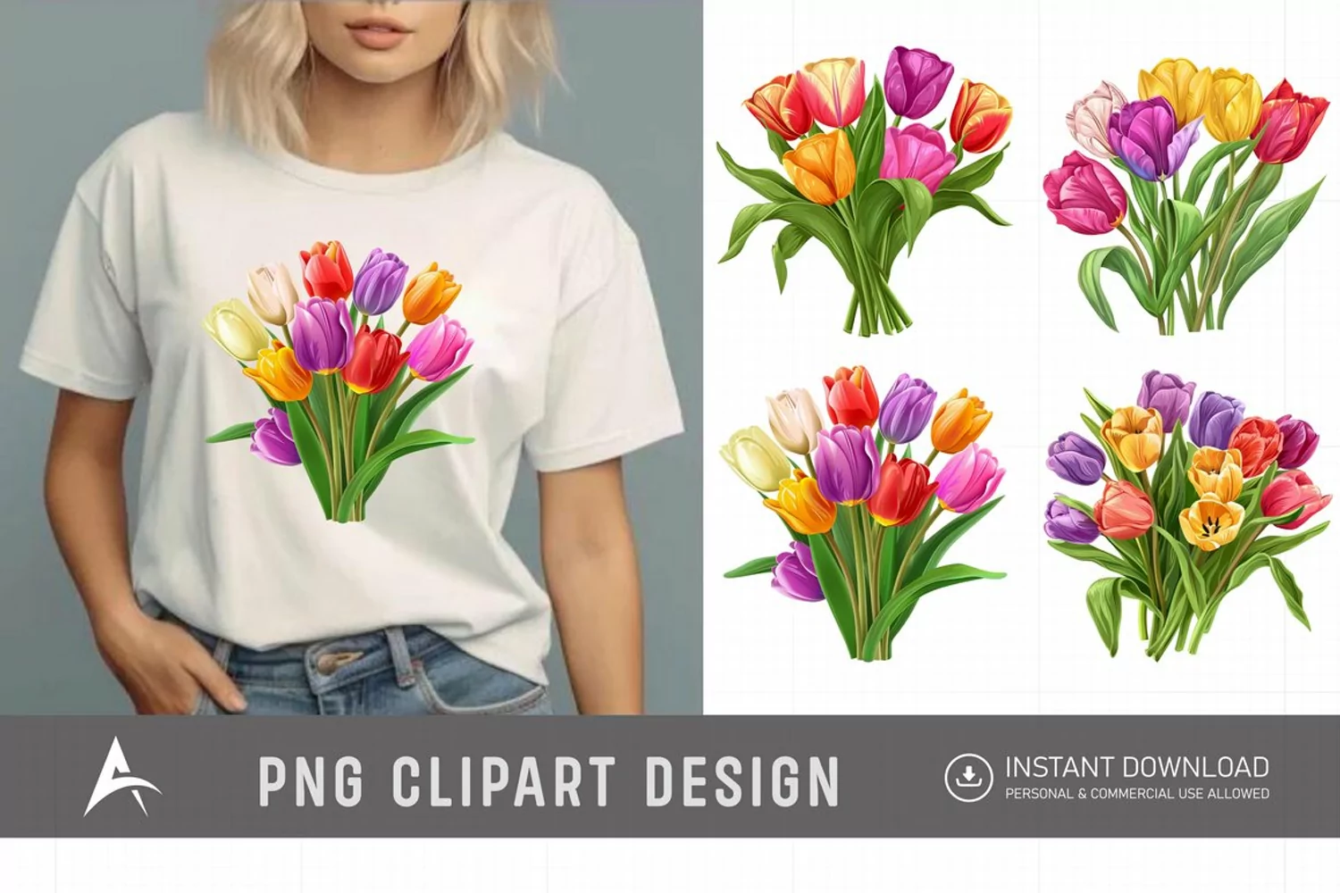 Watercolor Colorful Tulip Clipart product image 1