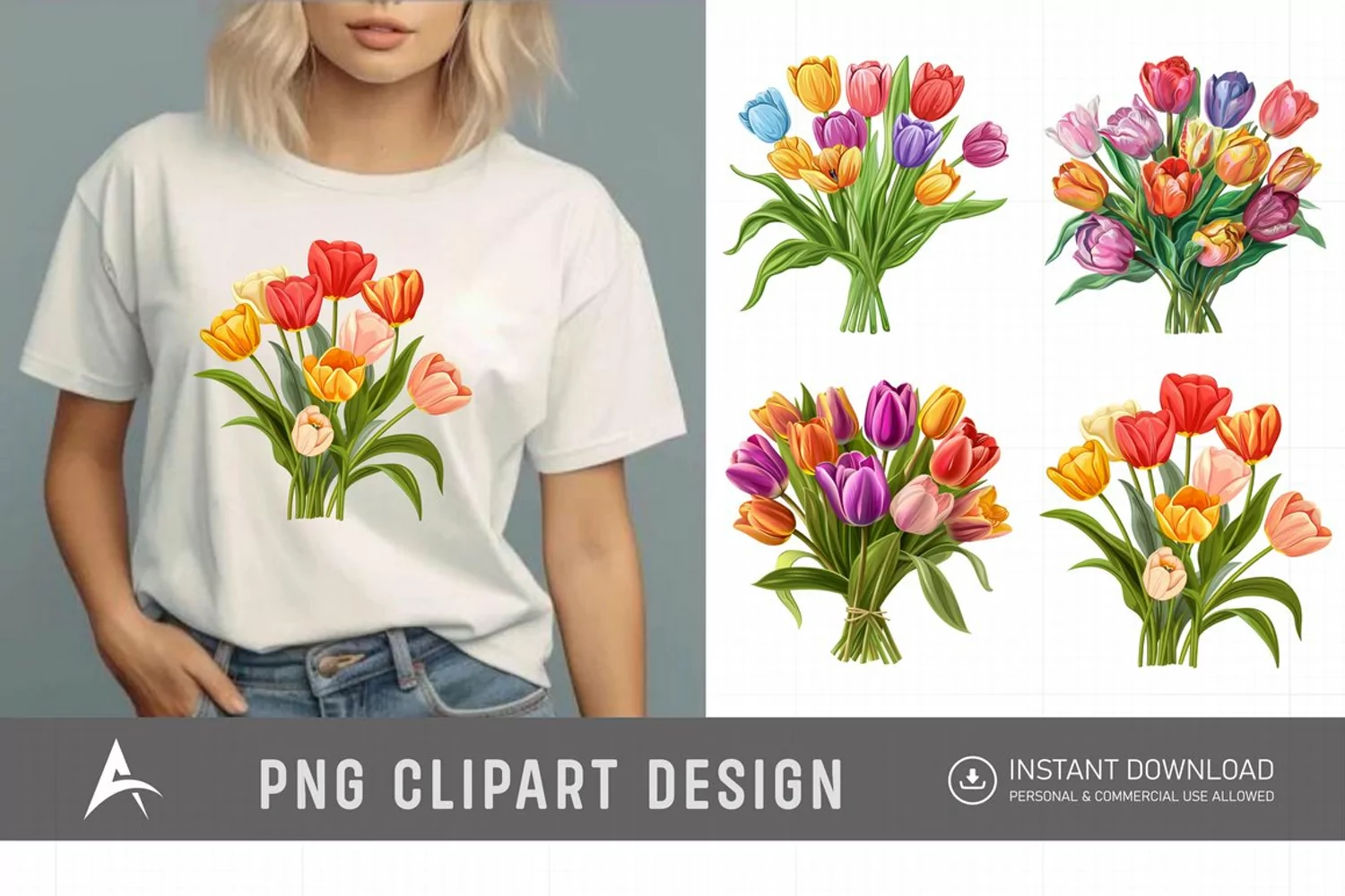 Watercolor Colorful Tulip Clipart product image 1