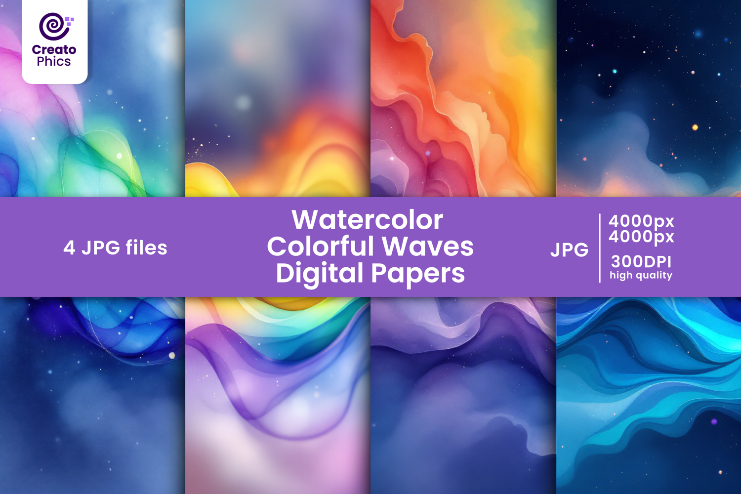 watercolor-colorful waves-digital papers-pattern-background-texture-scrapbook paper-abstract