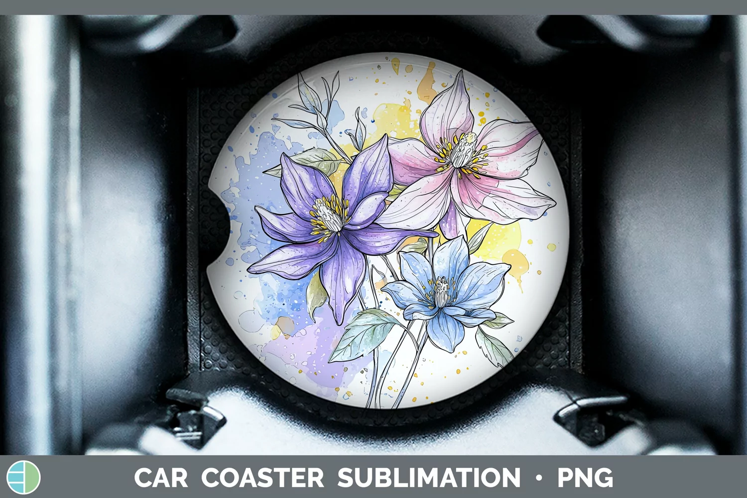 GorgeousWatercolor Car Coaster design.