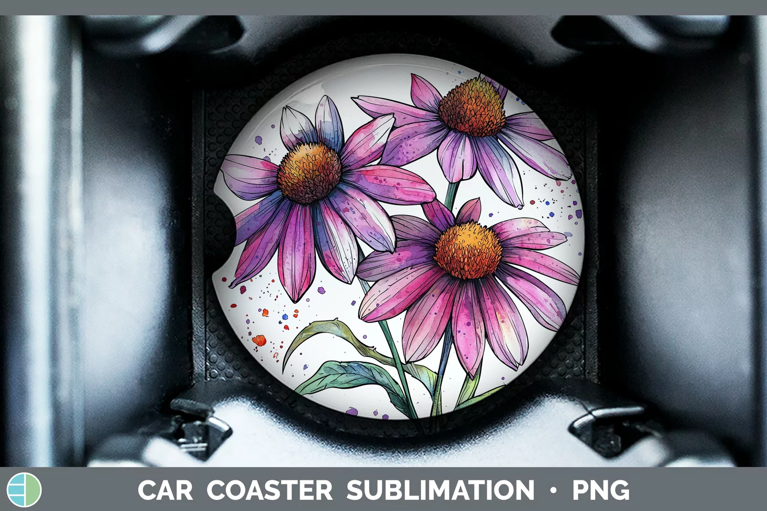 GorgeousWatercolor Car Coaster design.