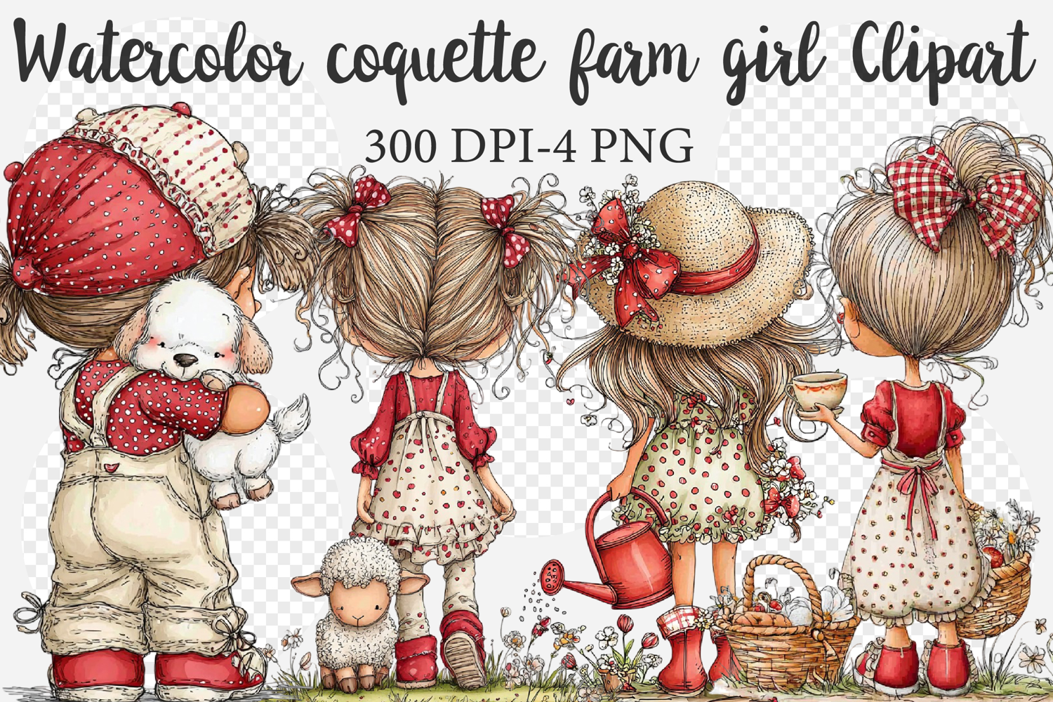 Watercolor coquette farm girl Clipart product image 1
