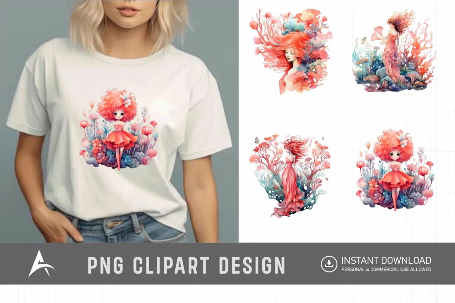 Watercolor Coral Reef Fairy Clipart product image 1