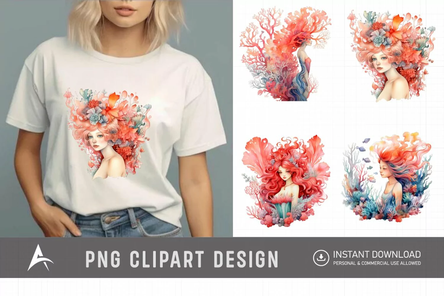 Watercolor Coral Reef Fairy Clipart product image 1